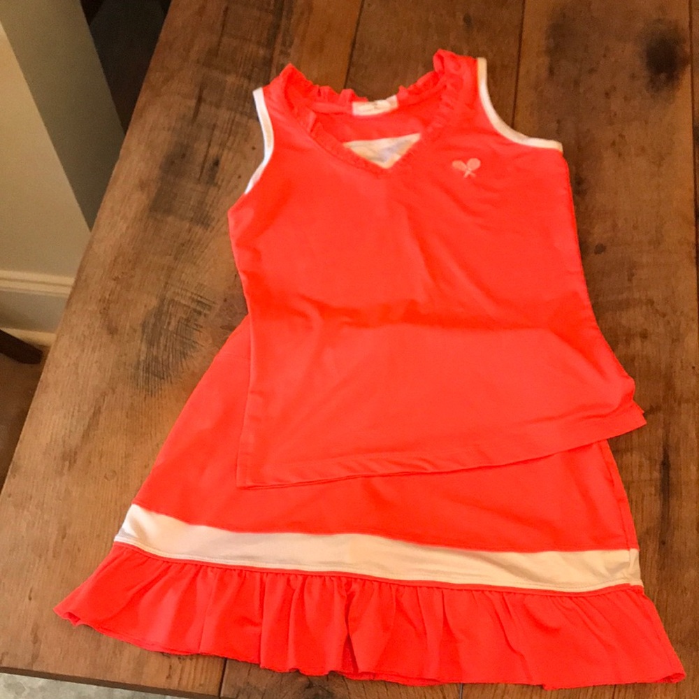 Adorable bright orange 2 piece LITTLE MISS TENNIS 🎾 outfit - girls medium